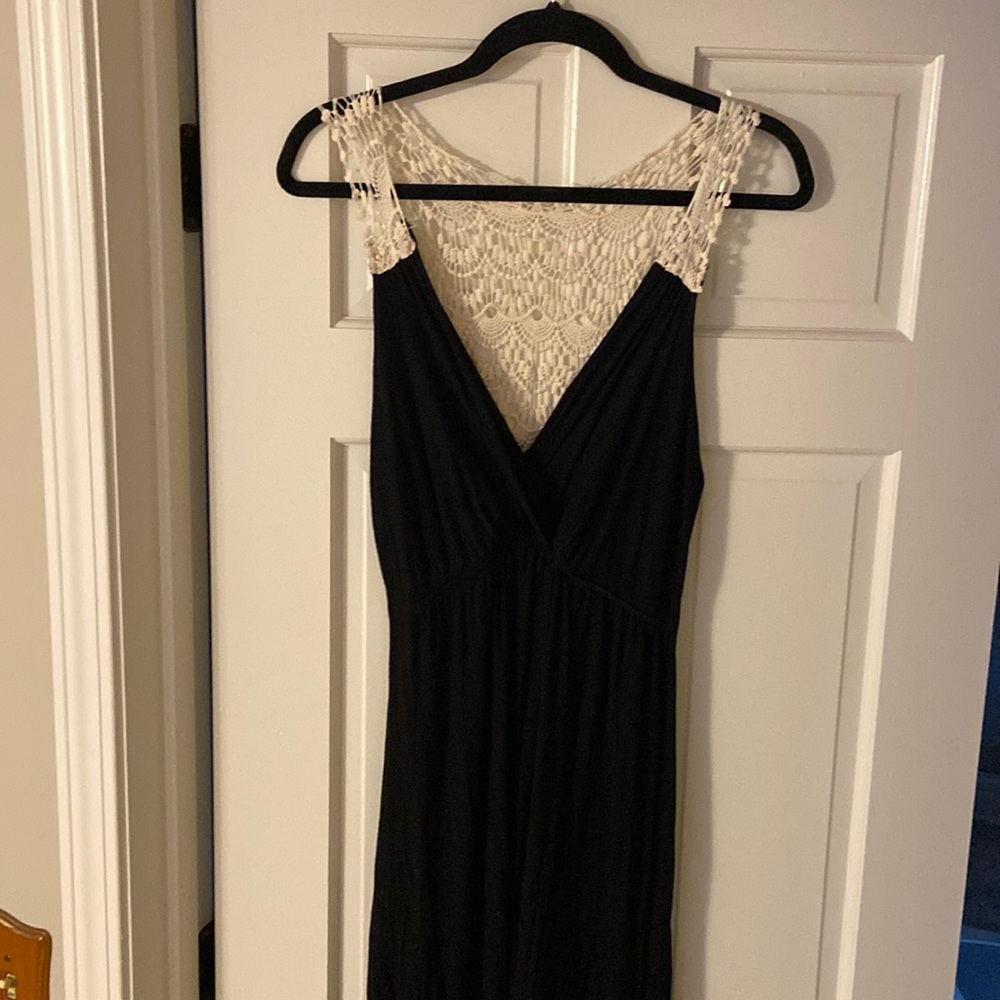 Maxi black crochet back dress